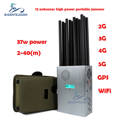 جمر سیگنال تلفن همراه با قدرت بالا 37 وات 12 آنتن 2G 3G 4G 5G جمر قابل حمل