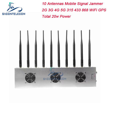 10 کانال 24 ساعت کار کردن 3 فن خنک کننده وایرلس Signal Jammer Blocker for 5G GPS وای فای VHF UHF