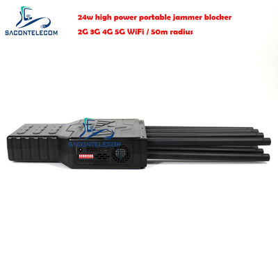 28W پرقدرت 8 کاناله جمر سیگنال قابل حمل با شعاع 50 متر برای مسدود کردن تلفن همراه و وای فای