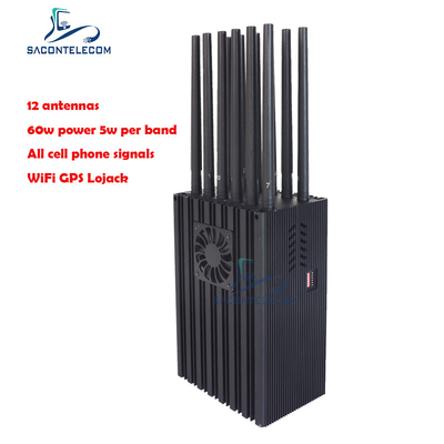 12 آنتن 60 وات تلفن همراه GPS Jammer 2G 3G 4G 5G وای فای VHF Lojack