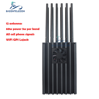12 آنتن 60 وات تلفن همراه GPS Jammer 2G 3G 4G 5G وای فای VHF Lojack
