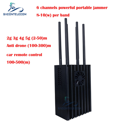 6 کانال جمر تلفن همراه 2G 3G 4G 5G 8-10w / باند جمر سیگنال تلفن همراه قابل حمل