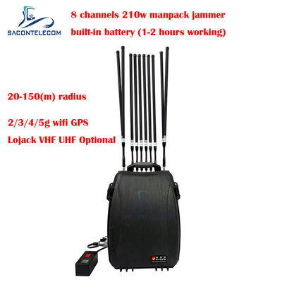 5G Wifi Lojack 150m مانپاک سیگنال تلفن همراه Jammer 8 کانال 230w قدرت بالا
