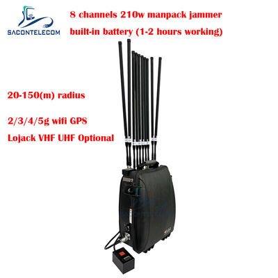 5G Wifi Lojack 150m مانپاک سیگنال تلفن همراه Jammer 8 کانال 230w قدرت بالا