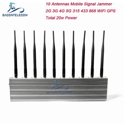 10 کانال 24 ساعت کار کردن 3 فن خنک کننده وایرلس Signal Jammer Blocker for 5G GPS وای فای VHF UHF