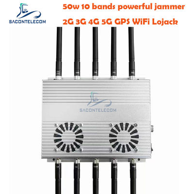50W High Power Desktop Signal Jammer با 10 آنتن و 2 فن خنک کننده برای GSM DCS 3G 4G 5G