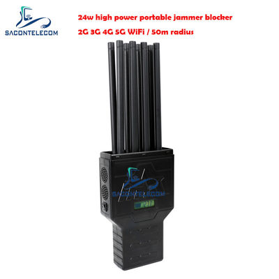 دستگاه مسدود کننده سیگنال و تلفن همراه قابل حمل با برد طولانی 50 متر و 8 آنتن برای 2G 3G 4G 5G GPS