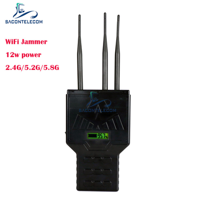 مسدودکننده سیگنال تلفن همراه 12 وات دستی WiFi بلوتوث 2.4G 5.2G 5.8G با برد 50 متر