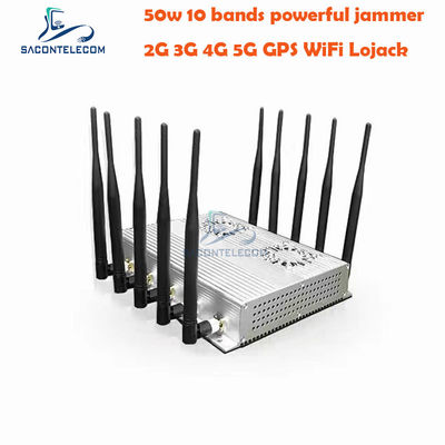 50W High Power Desktop Signal Jammer با 10 آنتن و 2 فن خنک کننده برای GSM DCS 3G 4G 5G