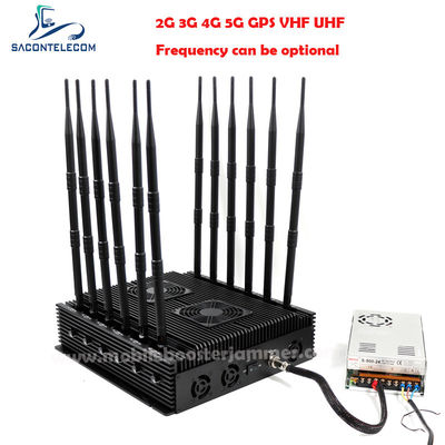 80 متر شعاع 12 کانال 24 ساعت کار کردن سیگنال Jammer Blocker برای VHF UHF GPS Lojack 5G